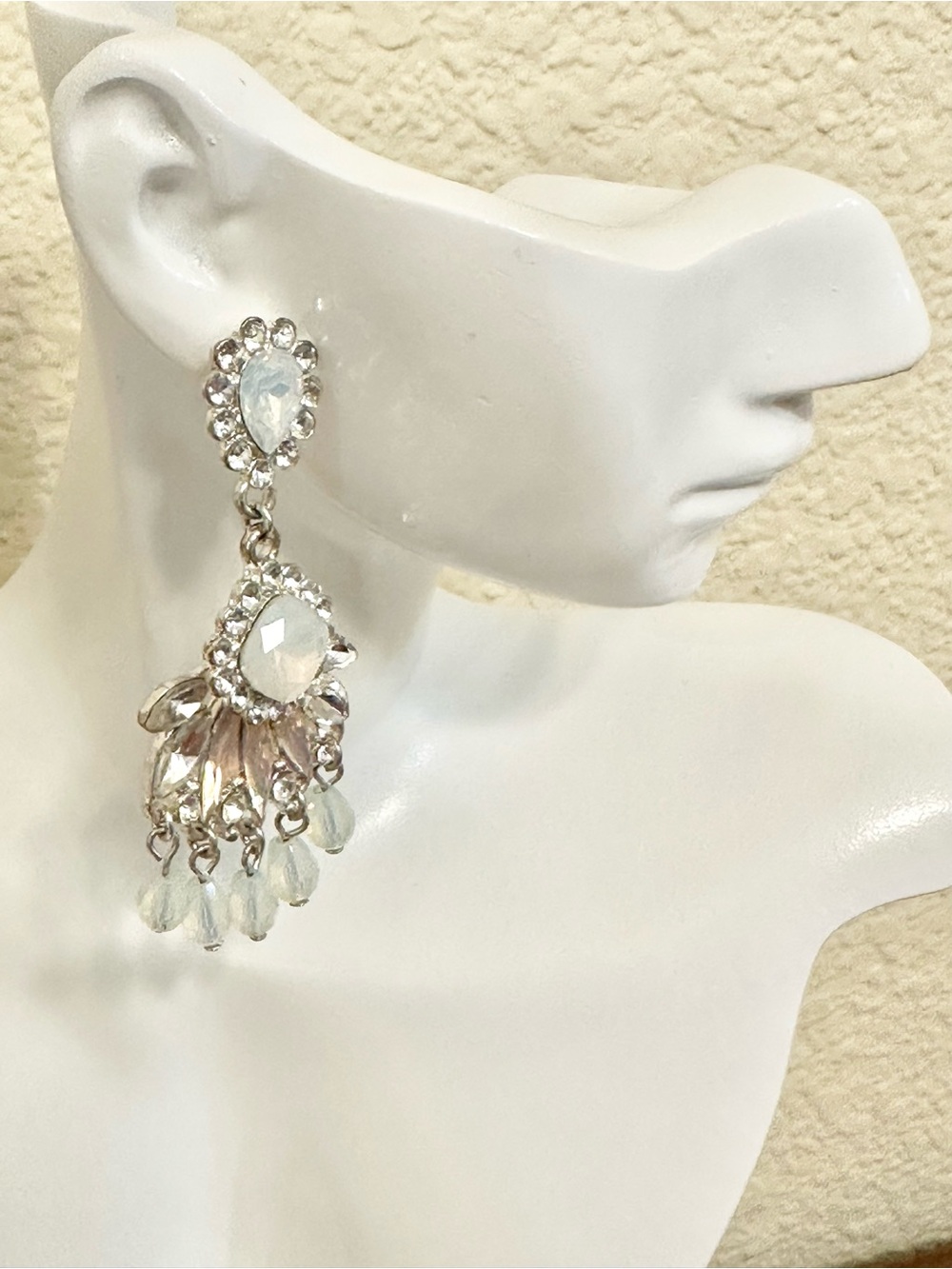 Silver-Tone Clear and Soft PinkCrystal Chandelier Earrings